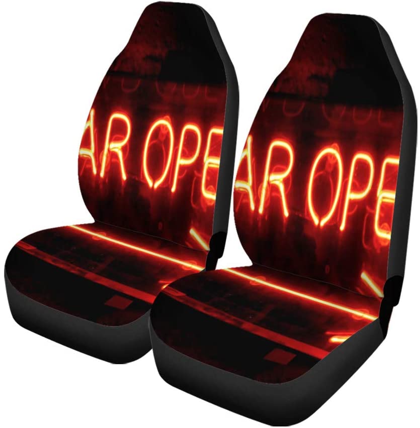 ZHANZZK Set of 2 Car Seat Covers Orange Neon Bright Open Bar Red Sign Signage Led Universal Auto Front Seats Protector Fits for Car，SUV Sedan，Truck