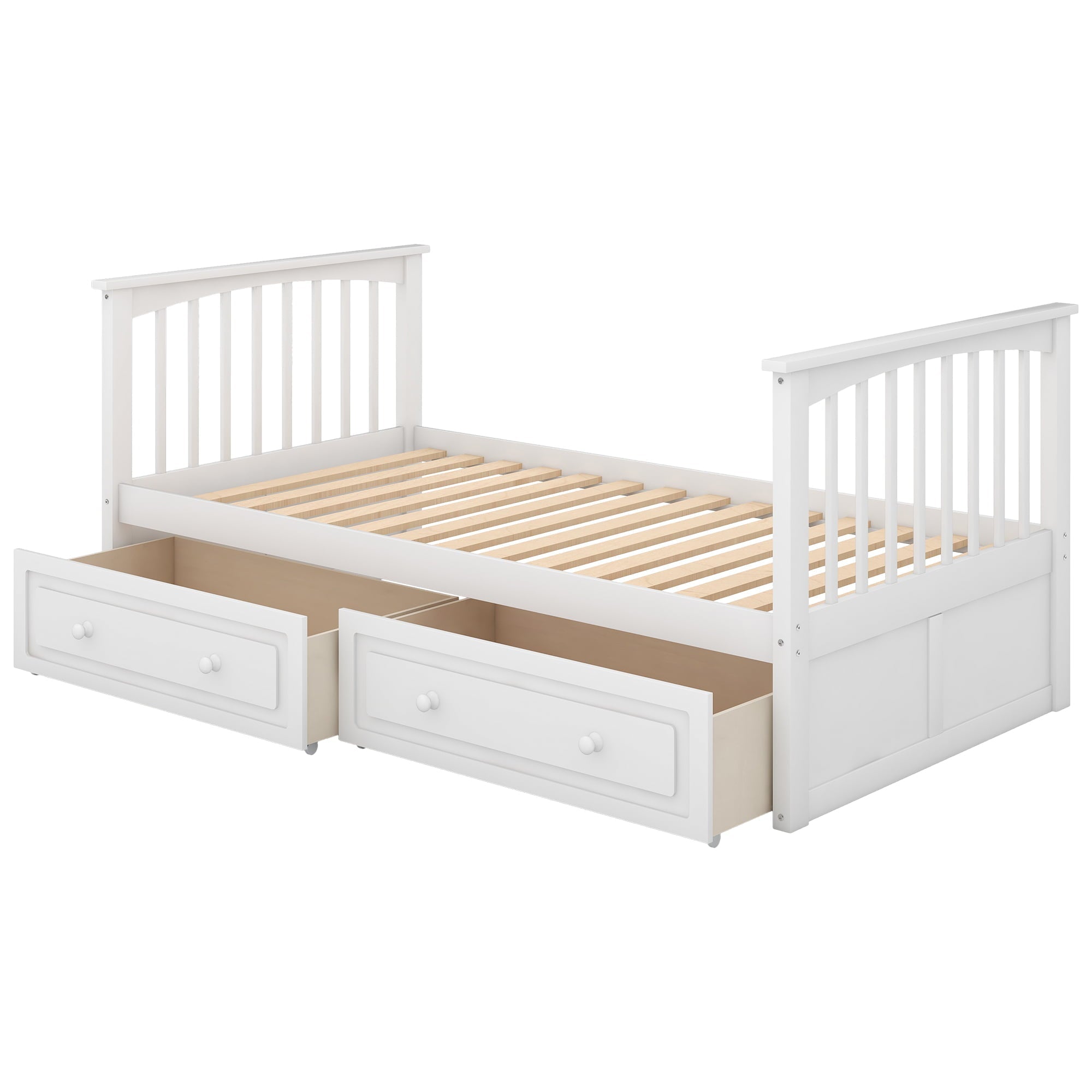 Euroco Twin Wood Bunk Bed with Drawers for Kids' Bedroom, White