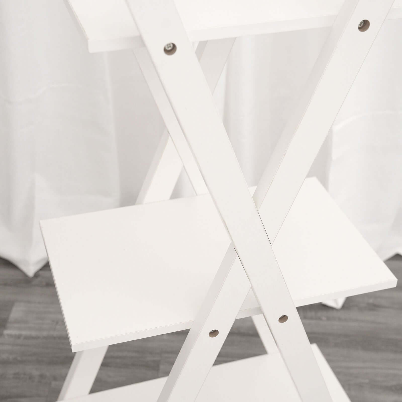 3-Tier White Wooden Plant Stand, X-Frame Display Shelf Accent Rack 44