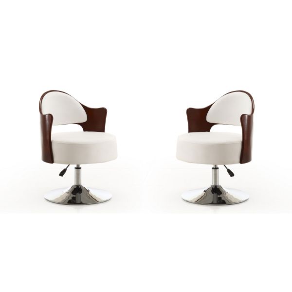 Bopper Adjustable Height Swivel Accent Chair in White and Polished Chrome (Set of 2)