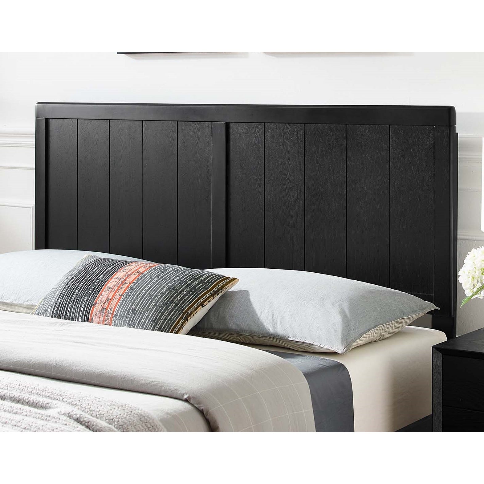 Widman Country Style Queen Size Black Wooden Headboard - - 32157942