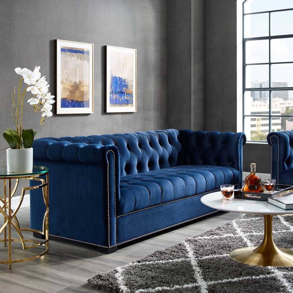 Heritage Upholstered Velvet Sofa   Contemporary   Sofas   by Homesquare  Houzz