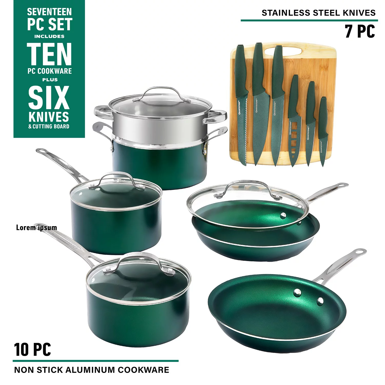 Granitestone Diamond 17-pc. Nonstick Cookware Set with Knives and Cutting Board