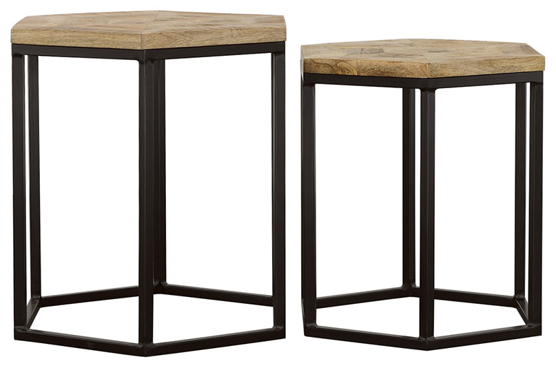 Adger 2 piece Hexagon Nesting Tables Natural and Black   Modern   Coffee Table Sets   by Modon  Houzz