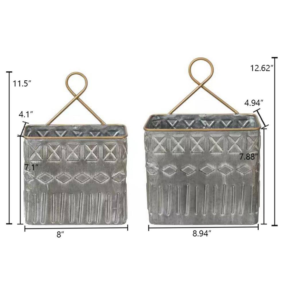 Luxen Home Aztec Gray Succulent Metal Cachepot Wall Planters (2-Pack) WHPL1324