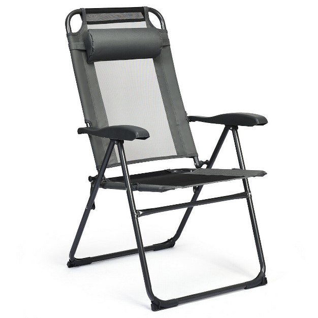 Costway 4pc Folding Chairs Adjustable Reclining Chairs With Headrest Patio Garden Black grey