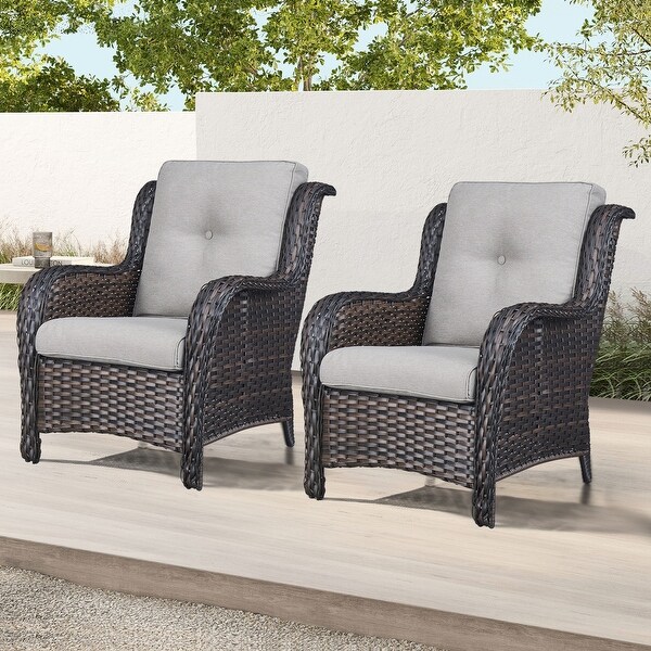 Outdoor Patio Rattan Chairs with Cushions Set of 2