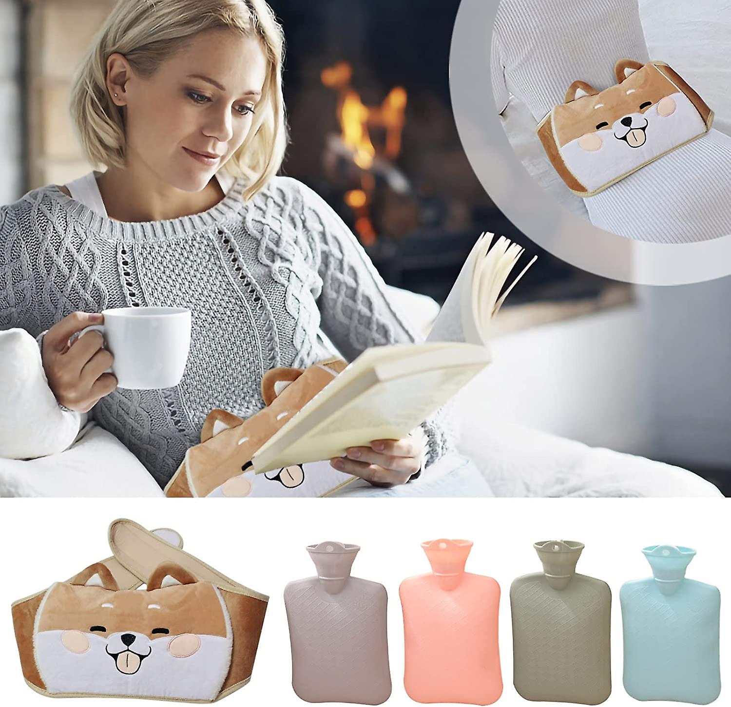 1000ml Hot Water Bottle Warm Belt Set Rubber Warm Water Pouch With Soft Plush Cute Cartoon Puppy Hand Waist Warmer For Keeping Warmful Premium Hot Wat