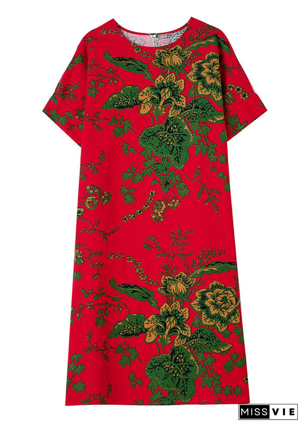 Fashion Red Print Chiffon Macxi Dress Short Sleeve