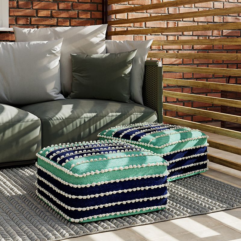 Simpli Home Garbo Square Woven Indoor / Outdoor Pouf