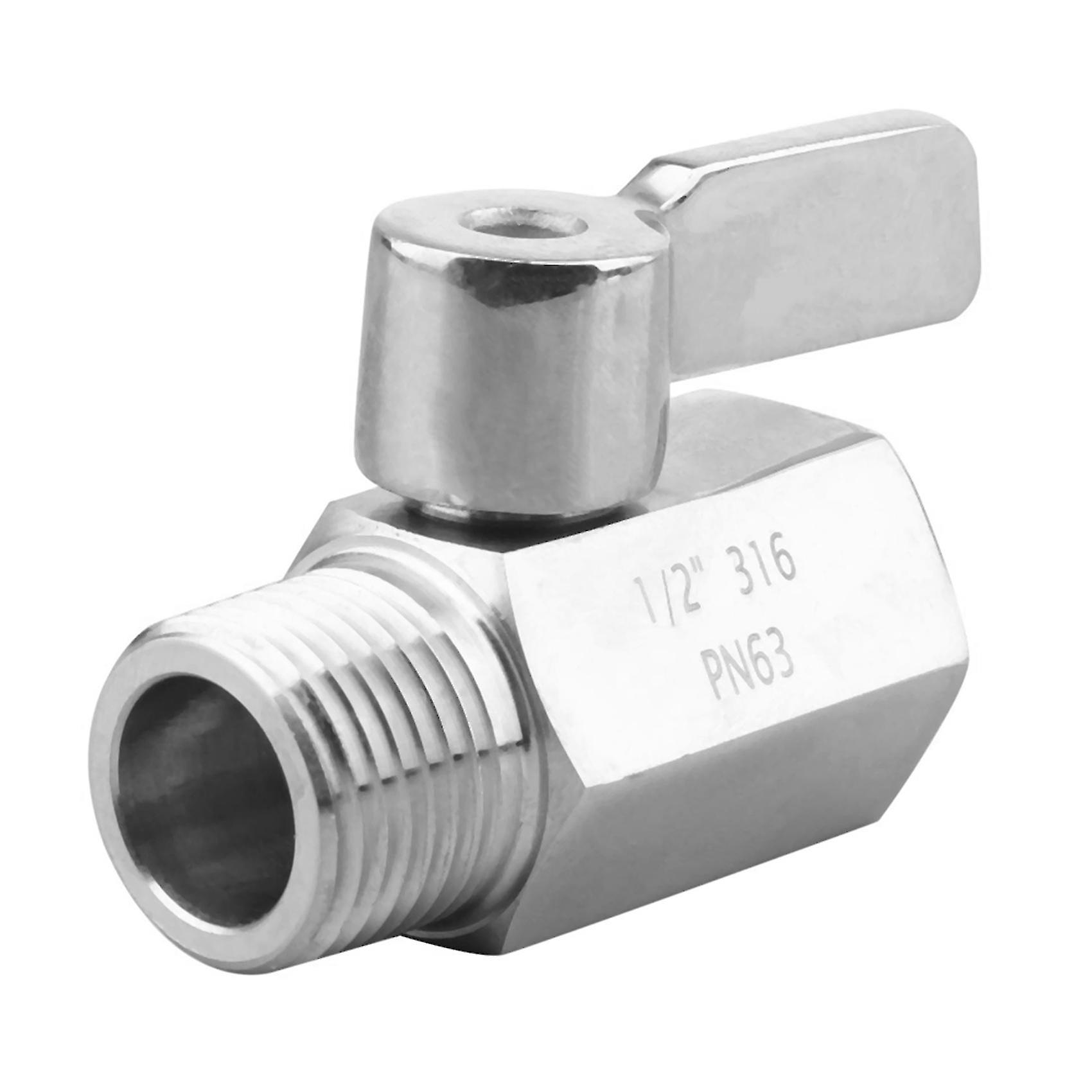 2x 316 Stainless Steel Mini Ball Valve(1/2 Inch Female X Male) Npt Thread， Water Flow Regulator Hea