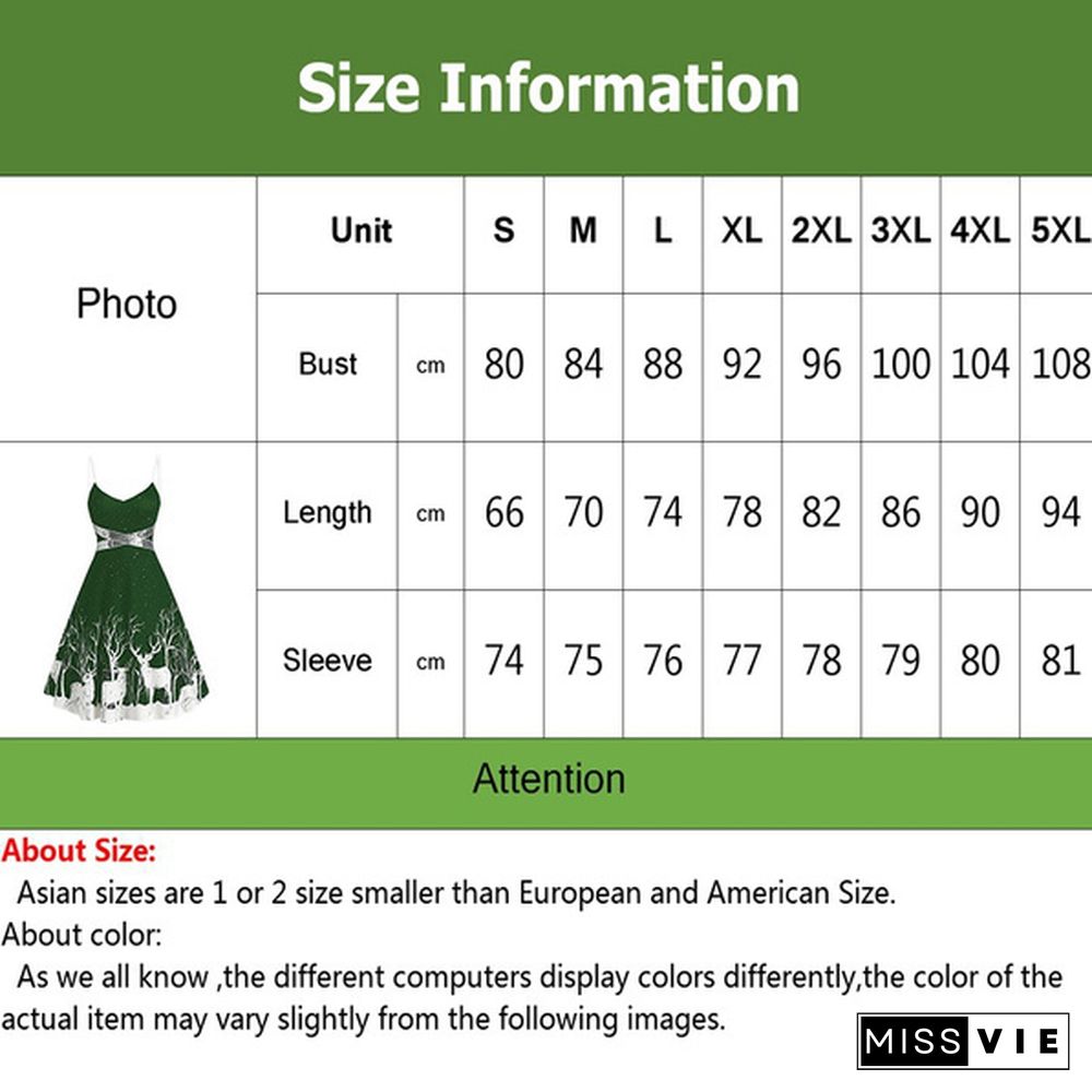 S-XXXL Fashion Suspender Skirt Christmas Print Sequin Patchwork Sleeveless Dress Santa Xmas Deer Skater Party Dresses