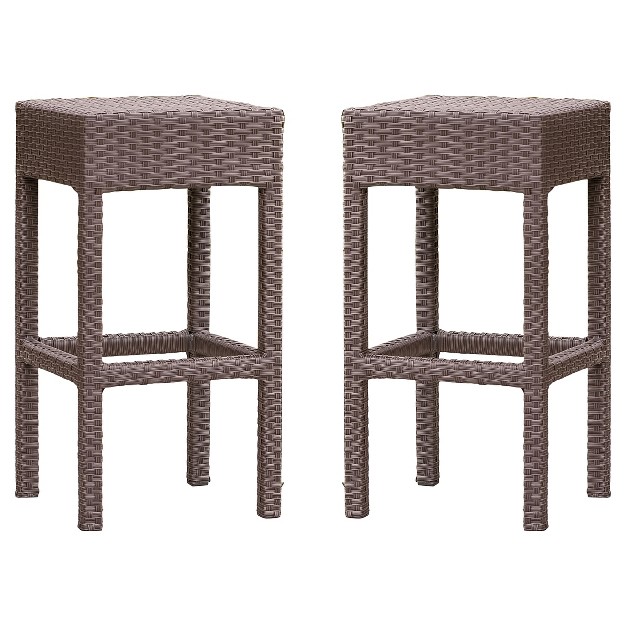 Milton Set Of 2 Wicker Patio Backless Barstool Brown Christopher Knight Home