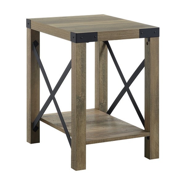 Abiram Wood 2 Tier End Table in Rustic Oak Finish