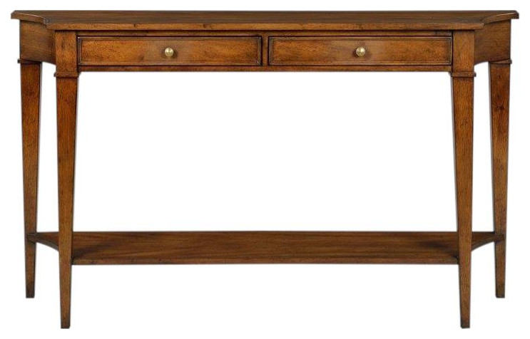 Console Table Narrow Hand Rubbed Distressed Rustic Brown Wood Drawers   Transitional   Console Tables   by EuroLuxHome  Houzz