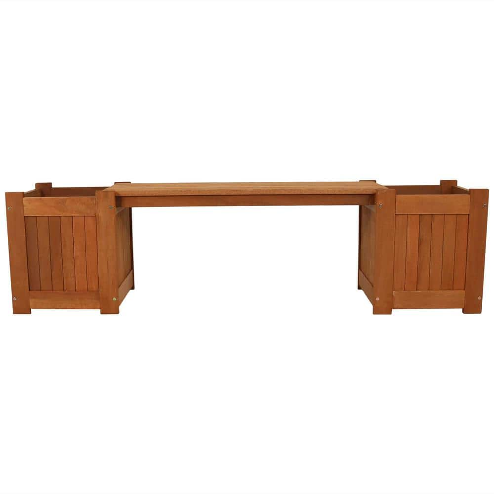 Sunnydaze Decor 68 in. Meranti Wood Outdoor Planter Box Bench with Teak Oil Finish LAM-615