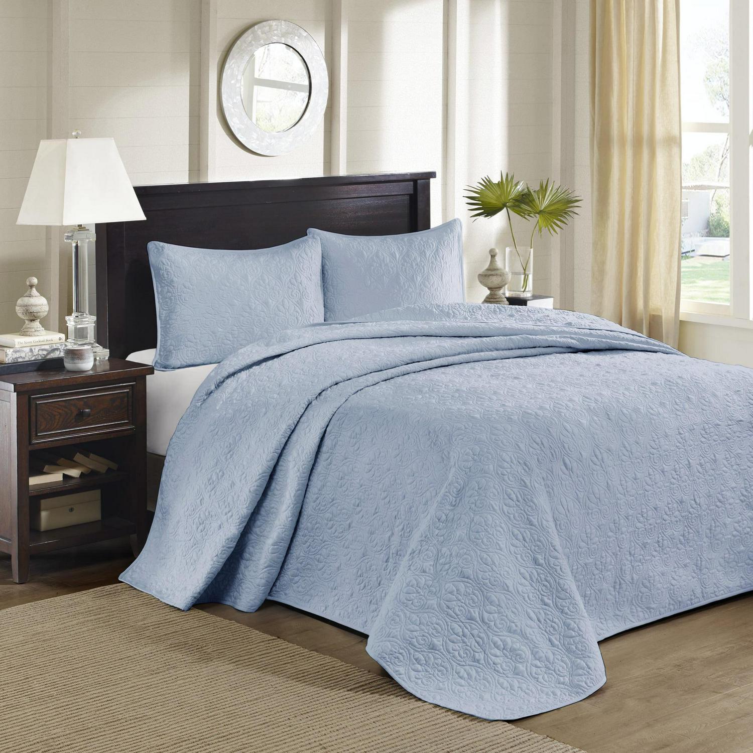 Home Essence Vancouver Solid Reversible Bedspread Set， Blue， Queen