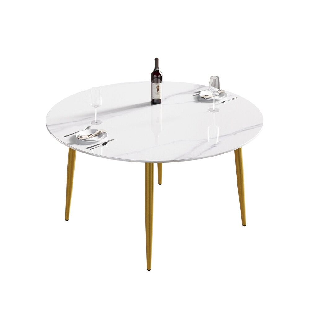 Round Marble Dining Table  Sintered Stone Table Top with Metal Legs