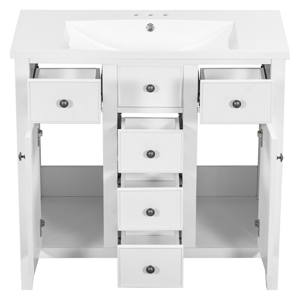 Modern Bathroom Vanity with Ceramic Basin  Five Drawers