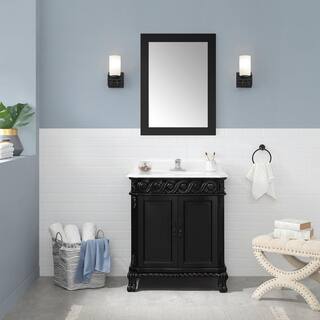 OVE Decors Trent 30 in. W x 21. in D Single Sink Vanity in Black Antique with Cultured Marble Vanity Top in White Trent 30