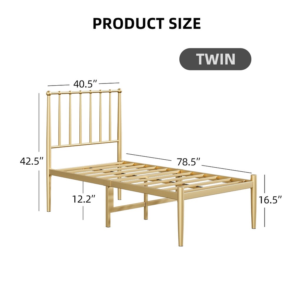 Gold Bed Frame with Metal Headboard and Footboard