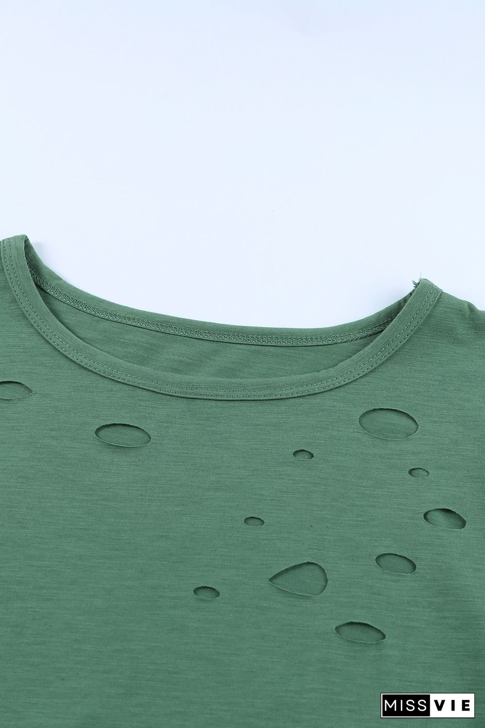 Green Holes Crew Neck Cotton Mixed T-shirt