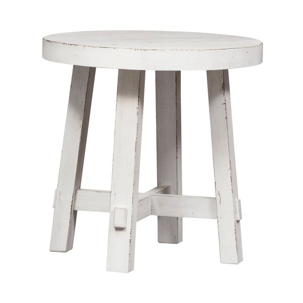 Modern Farmhouse Flea Market White Distressed Splay Leg Round End Table