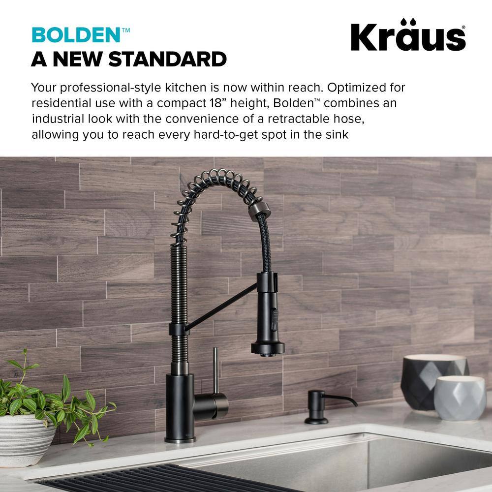 KRAUS Bolden Single-Handle Pull-Down Sprayer Kitchen Faucet with Deck Plate in Matte BlackBlack Stainless KPF-1610MBSB-DP03SB