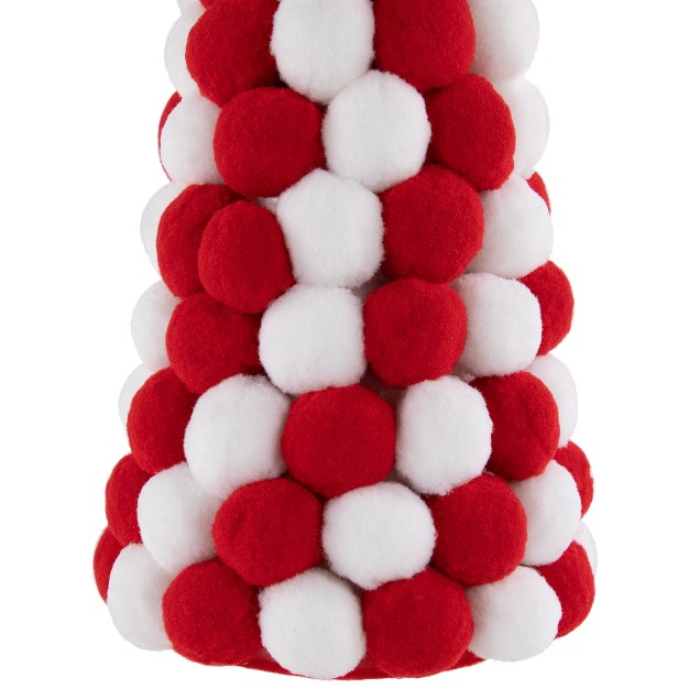 White And Red Pom Pom Tree Christmas Table Decoration