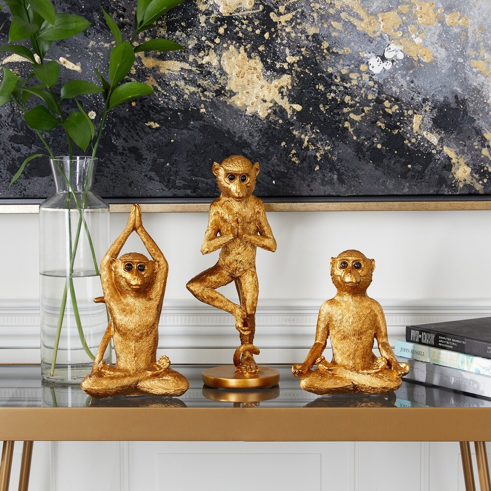 Gold Polystone Monkey Sculpture (Set of 3)   S/3 6.75\