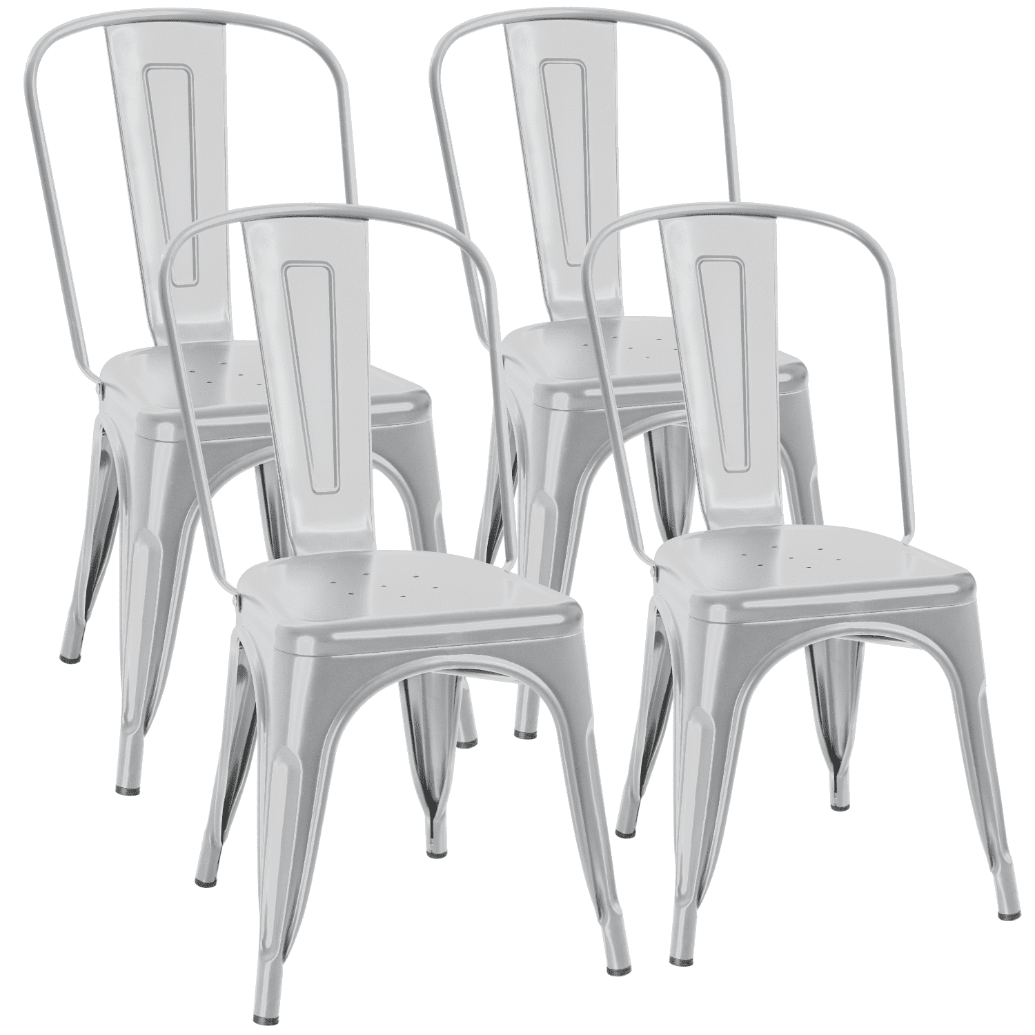 VINEEGO Metal Dining Chair Indoor-Outdoor Use Stackable Classic Trattoria Chair Fashion Dining Metal Side Chairs for Bistro Cafe Restaurant Set of 4 (Gray)