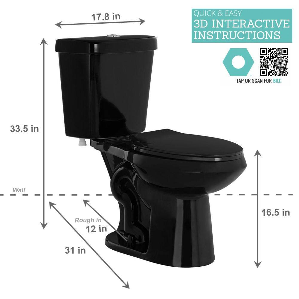 Glacier Bay 2-piece 1.1 GPF1.6 GPF High Efficiency Dual Flush Elongated Toilet in Black N2316-BLK