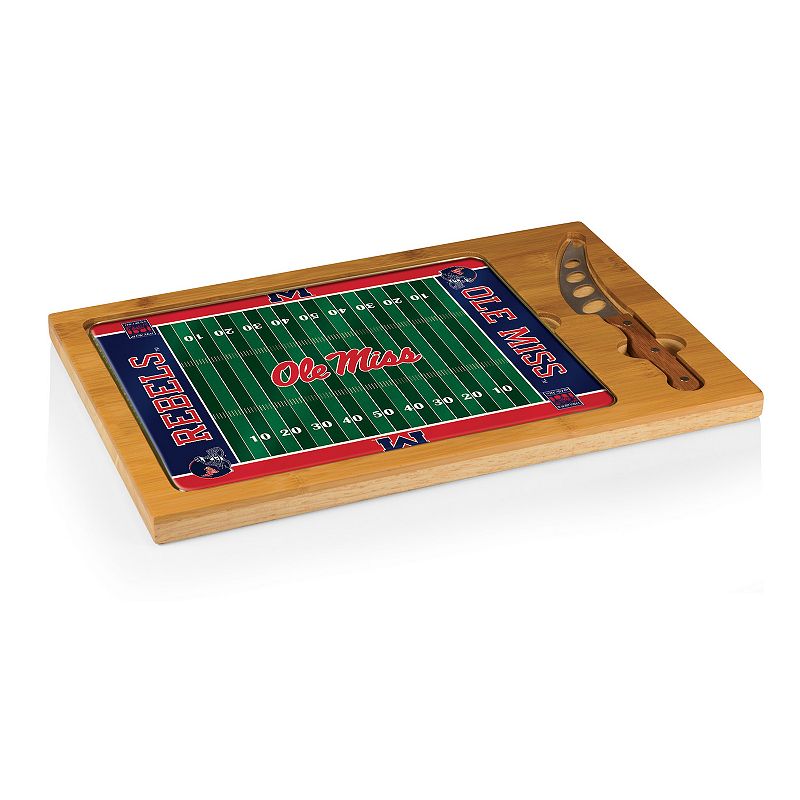 Picnic Time Ole Miss Rebels Icon Glass Top Cutting Board and Knife Set