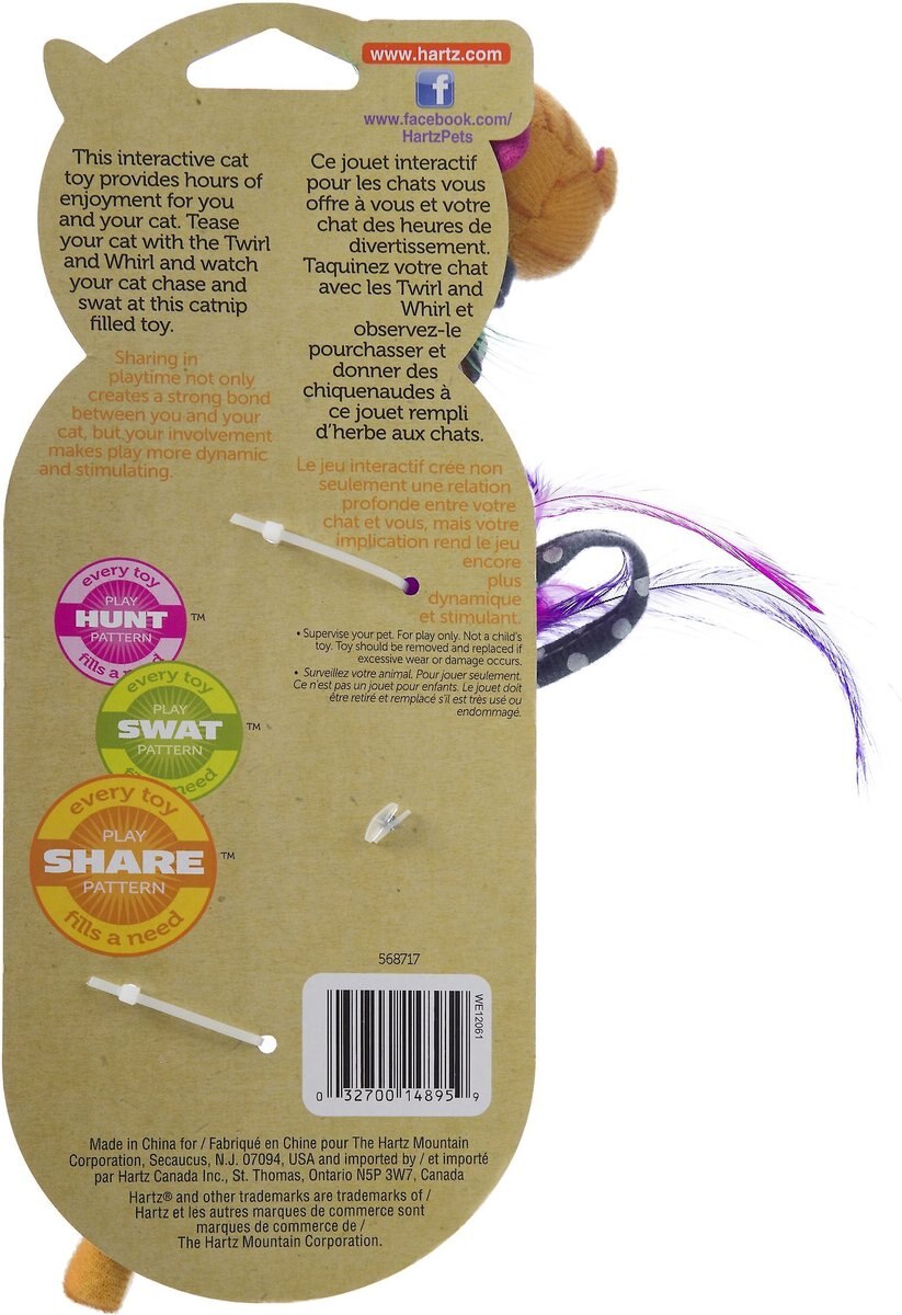 Hartz Just For Cats Twirl and Whirl Cat Wand Toy with Catnip， Color Varies