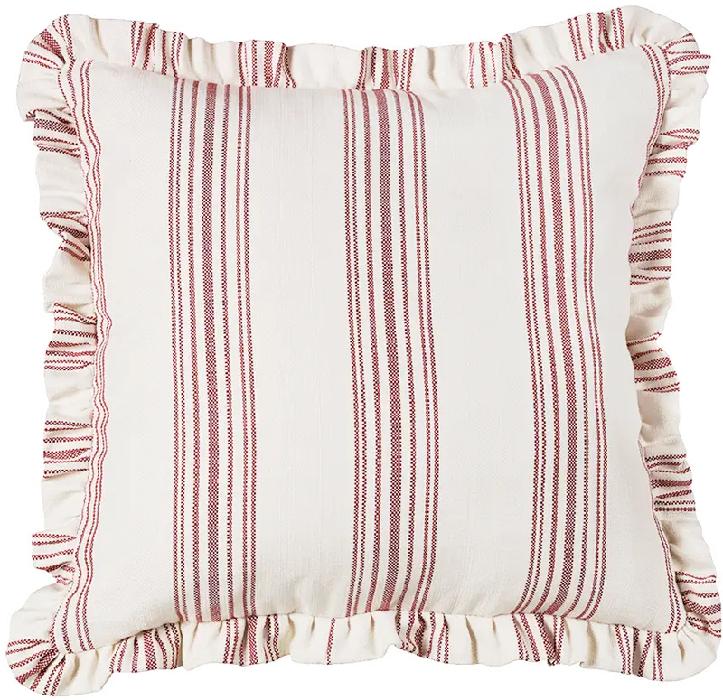 Red Stripe Ticking Euro Sham with Ruffle