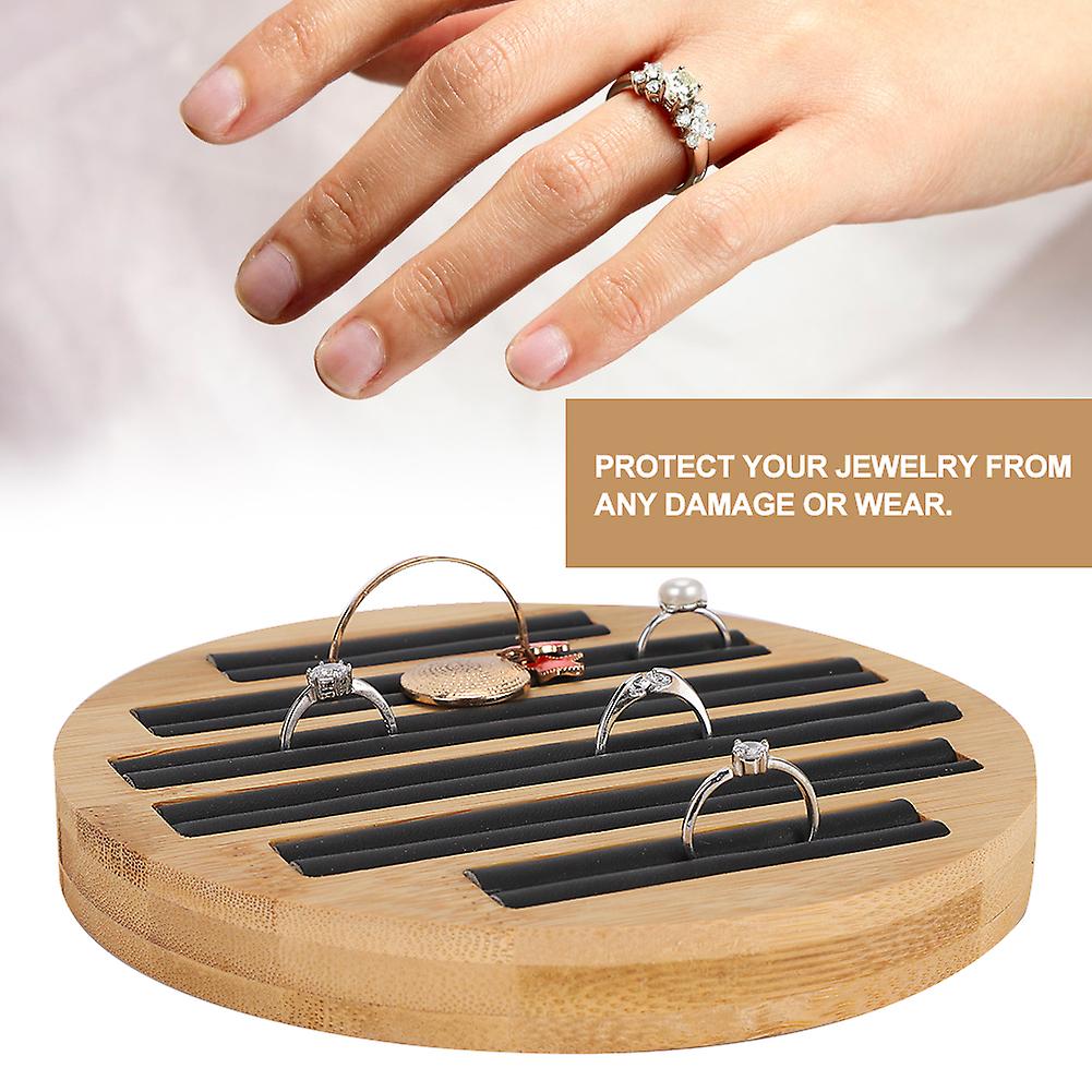 Bamboo Round Rings Holder Tray Showing Plate Jewelry Organizer Display For Store Shop