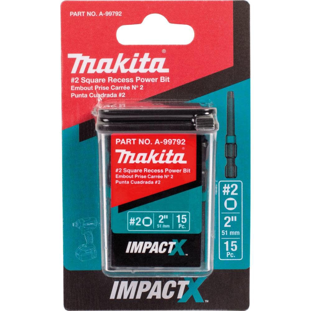 Makita Impact X #2 Square Recess 2? Power Bit 15/pk A-99792 from Makita