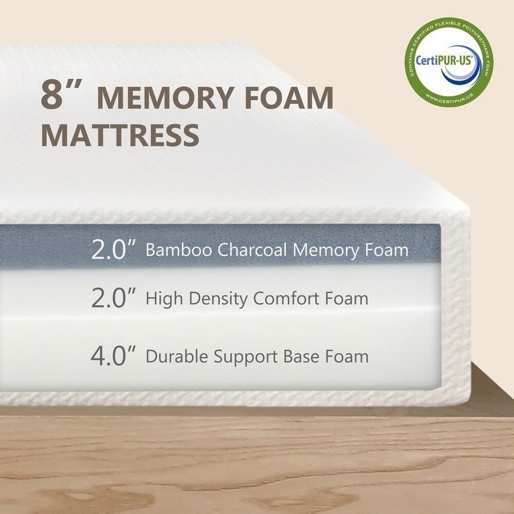 Nirvana Premium 8 inch Bamboo Charcoal Gel Infused Memory Foam Mattress in a Box and Fiberglass Free by Furniture of America