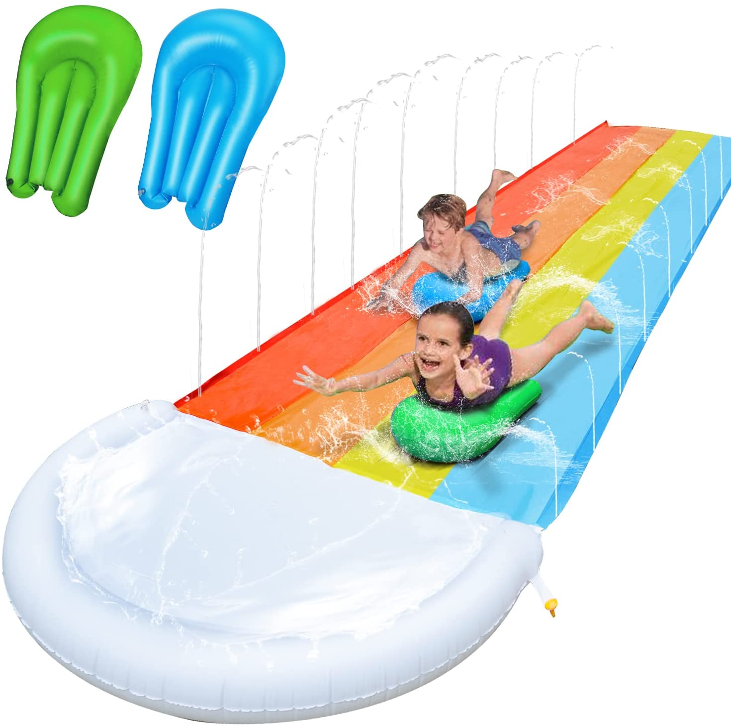 Lavinya Cool Outside Water Slides for Family & Kids - 20 Ft Big Vivid Slip and Slide Patio with Two Water Bodyboards - Slip N Slide - Outside Water Toys Slip and Slides for Kids Backyard