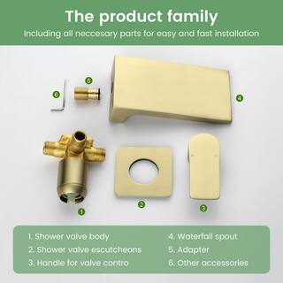 UKISHIRO Miko Single-Handle High Pressure Wall Mounted Waterfall Bathroom Faucet in Brushed Gold SMD00JI22052715