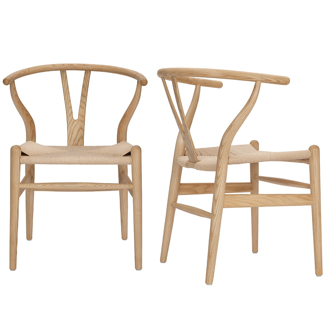 Tomile Weave Dining Chair Ash Wood Wishbone Chair， set of 2 Natural