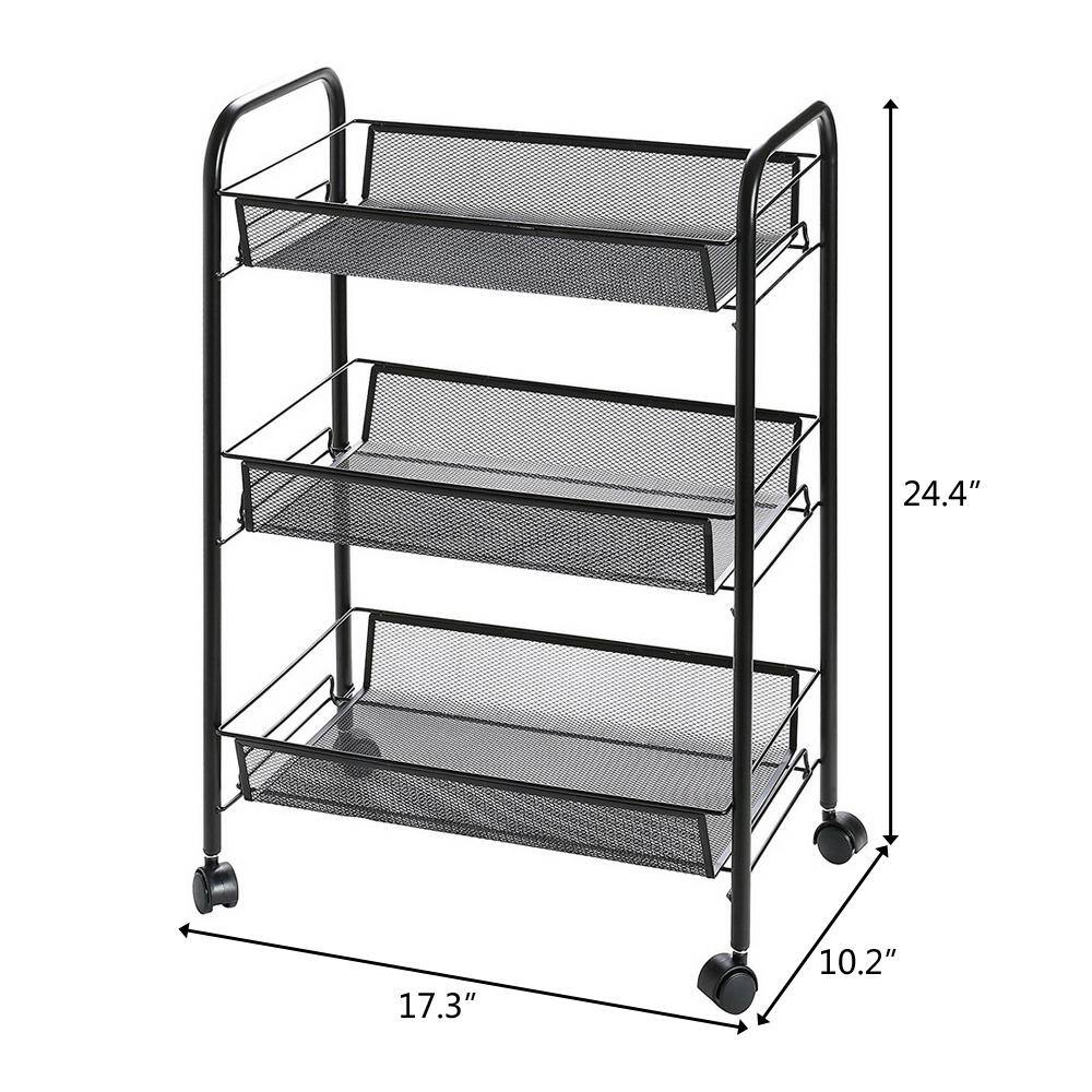 Karl home 3 Tiers Iron Multi-Functional 4-Wheeled Storage Cart in Black 302589548547