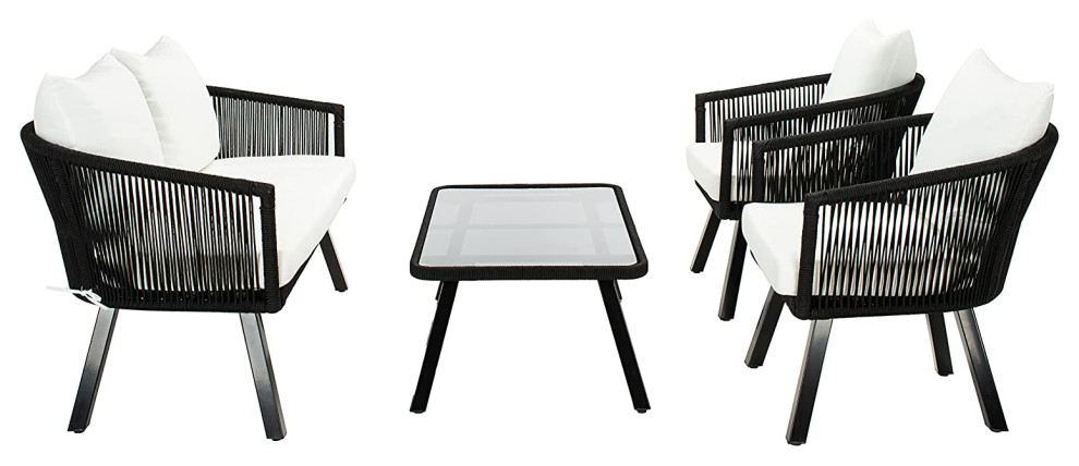 4 Pieces Patio Conversational Set  Glass Coffee Table  ampChairs   Industrial   Console Tables   by Declusia  Houzz