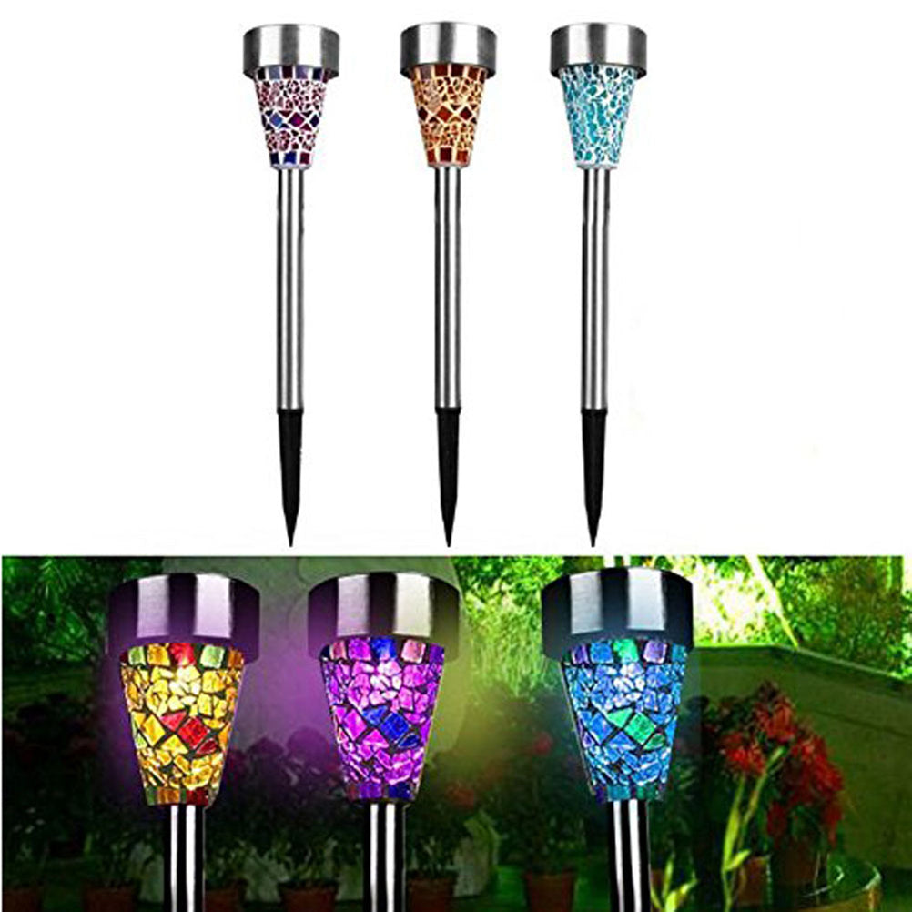 Bestonzon Solar Lights Led Light Landscape Mosaic Outdoor Lamp Panel Garden Stake Decor Crackled Glass