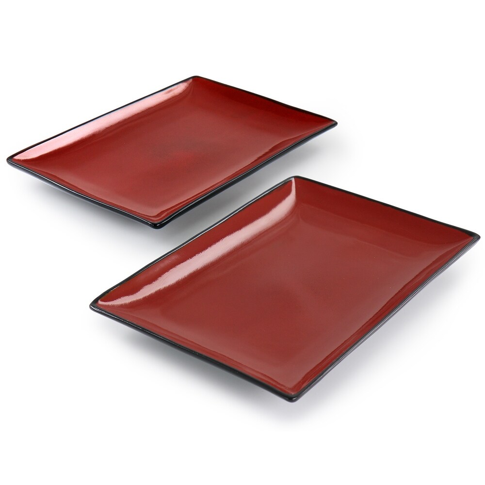 Gibson Home Urban Cafe 2pc 12in Rectangle Stoneware Platter Set in Red