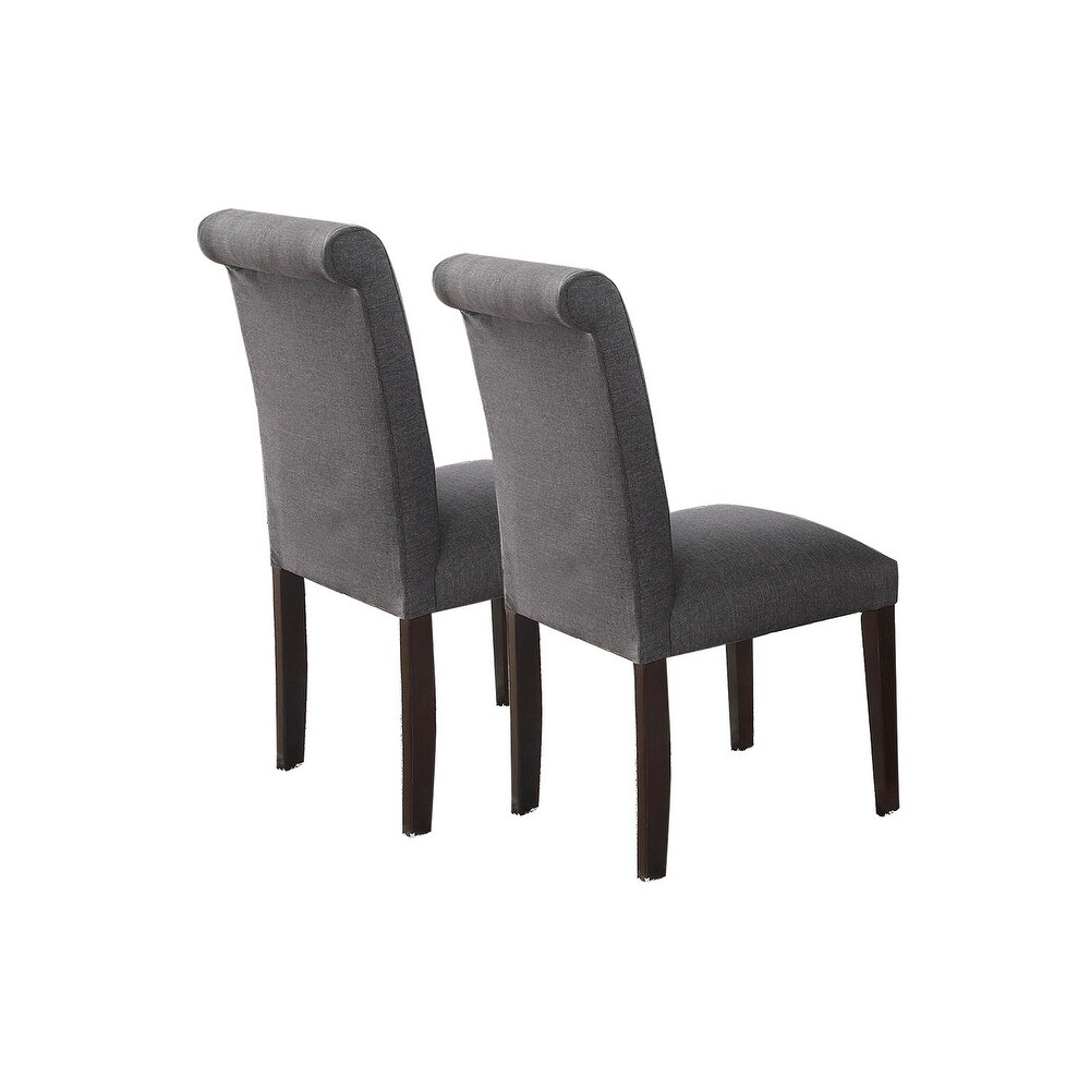 Blue Grey Fabric Dining Chairs with Upholstered Back and Seat  Set of 2