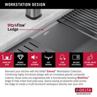 Delta Everest Dark Grey Granite Composite 30 in. Single Bowl Undermount Workstation Kitchen Sink with Accessories 75B933-30S-DG