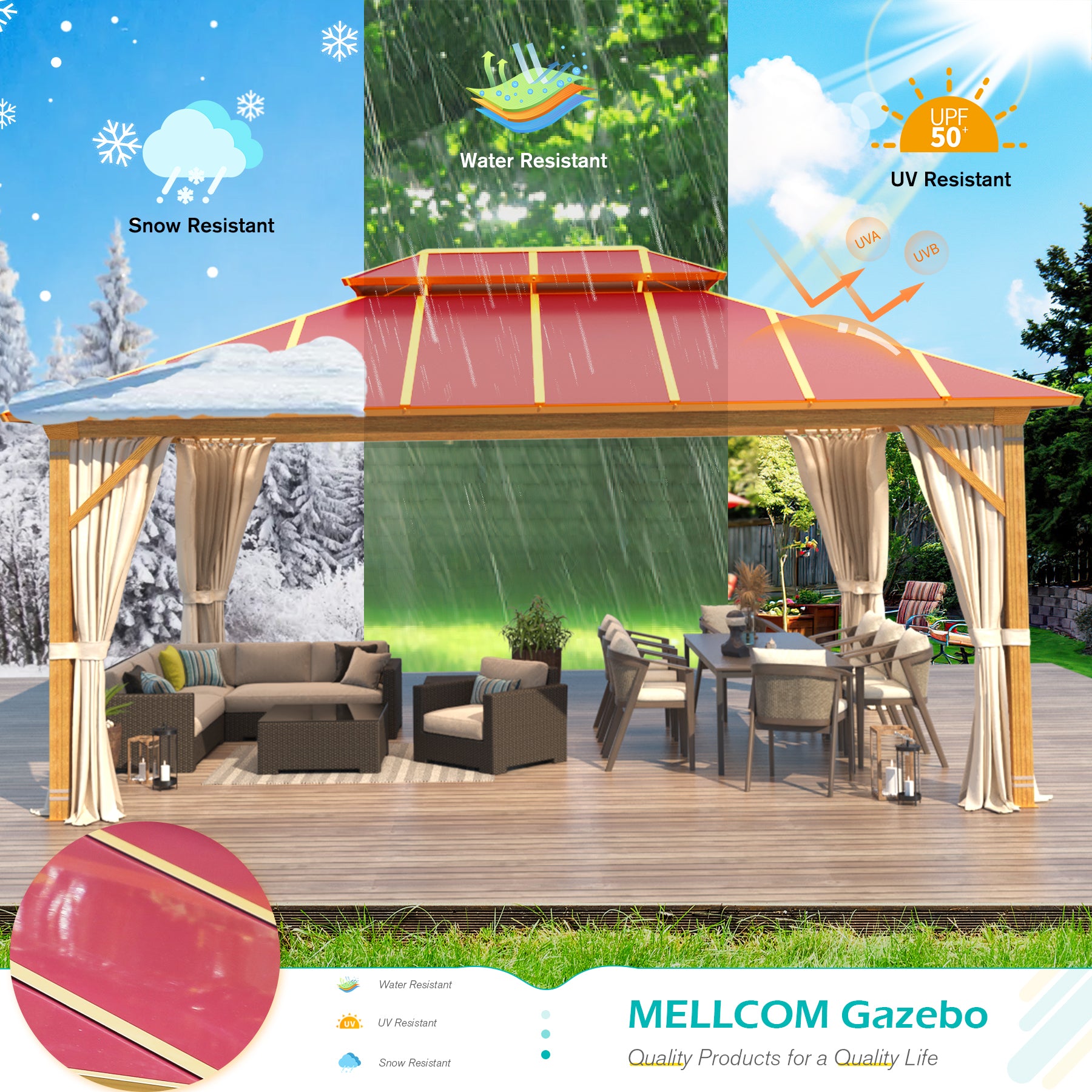 Mellcom 12' x 16' Aluminum Frame Outdoor Gazebo, Double Roof  Metal Gazebo for Patios, Gardens, Lawns, Parties, Claret