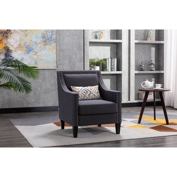 Accent Armchair Living Room Chair with Nailheads and Solid Wood Legs， Black