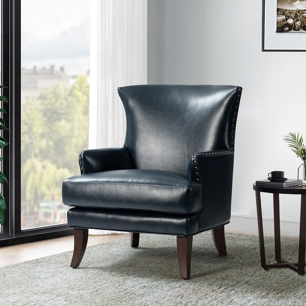 Anatole Modern Leather Wingback Arm Chair with Nailhead Trim by HULALA HOME